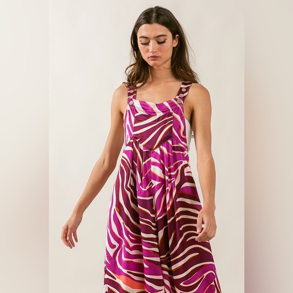 BiBi Pants - SATIN ZEBRA PRINT WIDE LEG JUMPSUIT BY BiBi. Bohemian style Overall